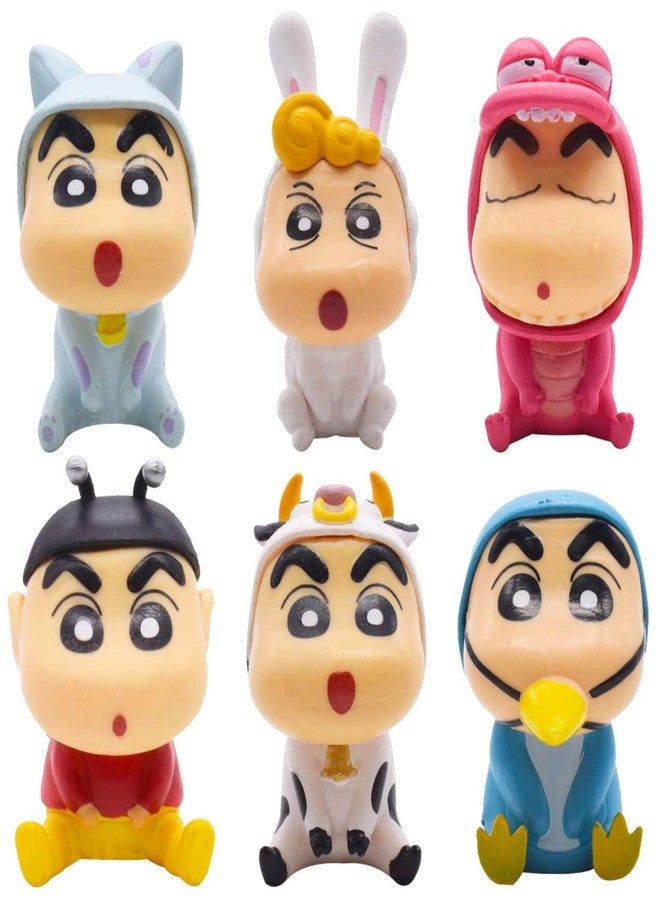 Mallexo مجموعة ألعاب شين تشان اللطيفة من ماليكسو | 6 مجسمات شخصيات كرتونية للأطفال من الجنسين | مجموعة ألعاب مجسمات أنمي | قطعة ديكور للوحة القيادة في السيارة، طاولة الدراسة، ومكتب العمل | هدية عيد ميلاد للأطفال - Image 1